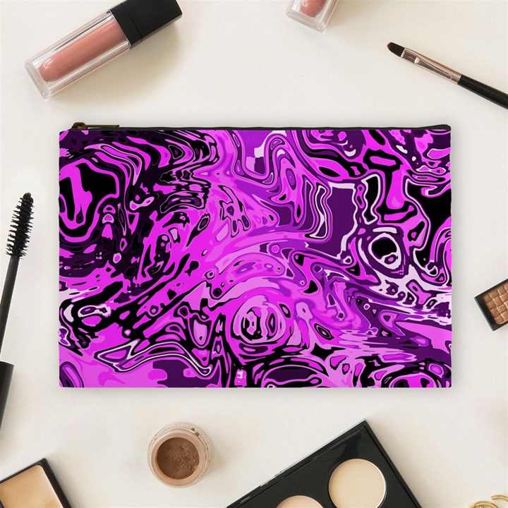 Magenta Black Abstract Art Cosmetic Bag (Large)