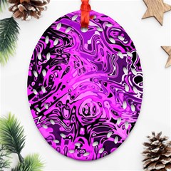 Magenta Black Abstract Art Ornament (oval Filigree) by SpinnyChairDesigns