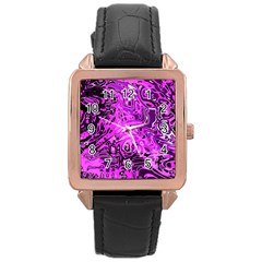 Magenta Black Abstract Art Rose Gold Leather Watch  by SpinnyChairDesigns