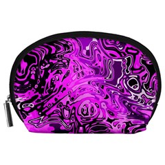 Magenta Black Abstract Art Accessory Pouch (large) by SpinnyChairDesigns