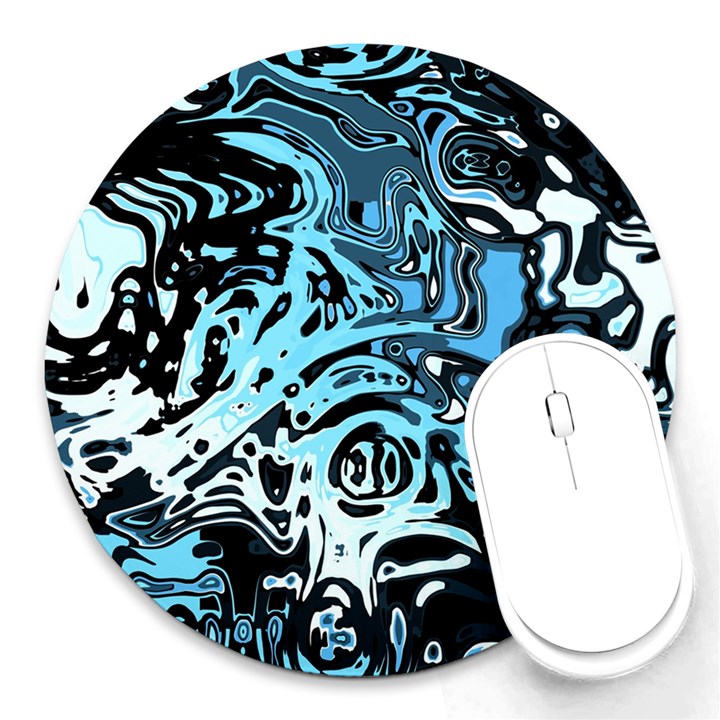 Black Blue White Abstract Art Round Mousepads