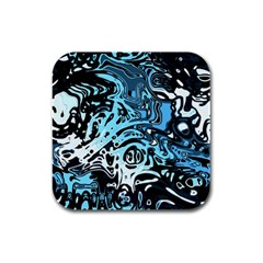 Black Blue White Abstract Art Rubber Square Coaster (4 Pack)  by SpinnyChairDesigns