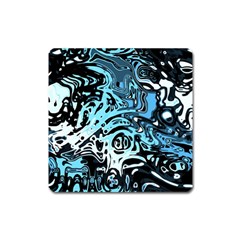 Black Blue White Abstract Art Square Magnet by SpinnyChairDesigns