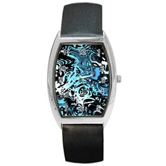 Black Blue White Abstract Art Barrel Style Metal Watch by SpinnyChairDesigns