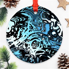 Black Blue White Abstract Art Round Ornament (two Sides) by SpinnyChairDesigns