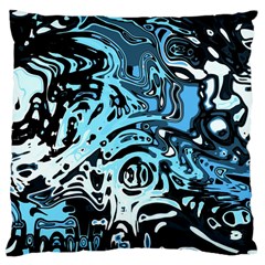 Black Blue White Abstract Art Large Cushion Case (one Side) by SpinnyChairDesigns