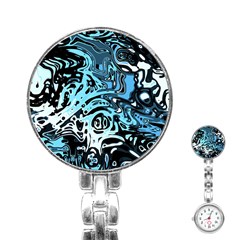 Black Blue White Abstract Art Stainless Steel Nurses Watch by SpinnyChairDesigns