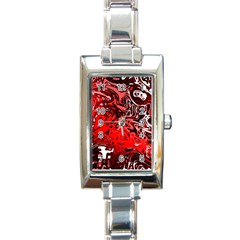 Red Black Abstract Art Rectangle Italian Charm Watch by SpinnyChairDesigns