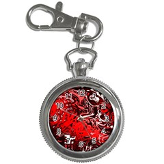 Red Black Abstract Art Key Chain Watches by SpinnyChairDesigns