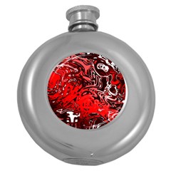 Red Black Abstract Art Round Hip Flask (5 Oz) by SpinnyChairDesigns