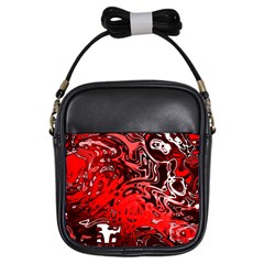 Red Black Abstract Art Girls Sling Bag by SpinnyChairDesigns