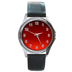 Scarlet Red Ombre Gradient Round Metal Watch by SpinnyChairDesigns