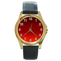 Scarlet Red Ombre Gradient Round Gold Metal Watch by SpinnyChairDesigns