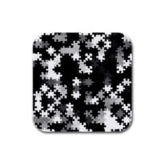 Black and White Jigsaw Puzzle Pattern Rubber Square Coaster (4 pack) 