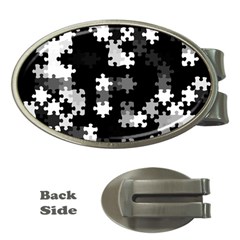 Black And White Jigsaw Puzzle Pattern Money Clips (oval)  by SpinnyChairDesigns