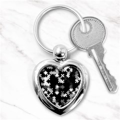 Black and White Jigsaw Puzzle Pattern Key Chain (Heart)