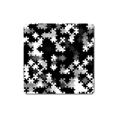 Black And White Jigsaw Puzzle Pattern Square Magnet by SpinnyChairDesigns