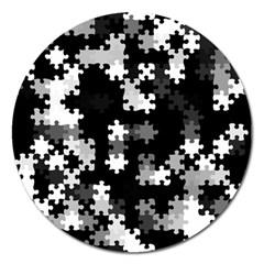 Black and White Jigsaw Puzzle Pattern Magnet 5  (Round)