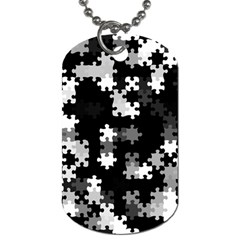 Black And White Jigsaw Puzzle Pattern Dog Tag (one Side) by SpinnyChairDesigns