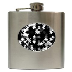 Black And White Jigsaw Puzzle Pattern Hip Flask (6 Oz) by SpinnyChairDesigns