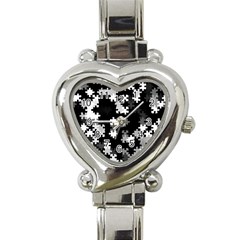 Black And White Jigsaw Puzzle Pattern Heart Italian Charm Watch by SpinnyChairDesigns