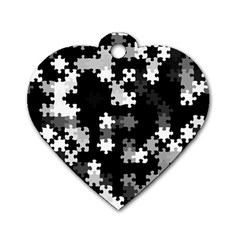 Black And White Jigsaw Puzzle Pattern Dog Tag Heart (one Side) by SpinnyChairDesigns