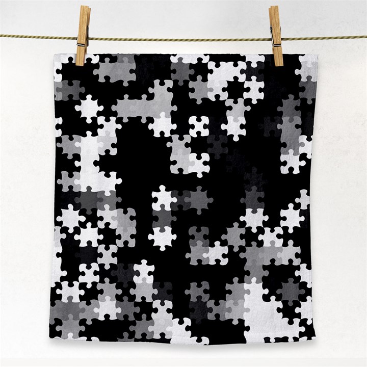 Black and White Jigsaw Puzzle Pattern Face Towel