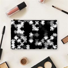 Black and White Jigsaw Puzzle Pattern Cosmetic Bag (Medium)