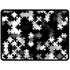 Black and White Jigsaw Puzzle Pattern Fleece Blanket (Large) 