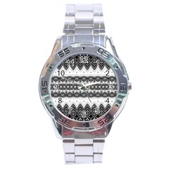 Boho Black And White  Stainless Steel Analogue Watch by SpinnyChairDesigns