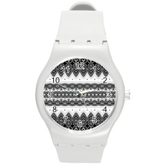 Boho Black And White  Round Plastic Sport Watch (m) by SpinnyChairDesigns