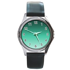 Biscay Green Gradient Ombre Round Metal Watch by SpinnyChairDesigns