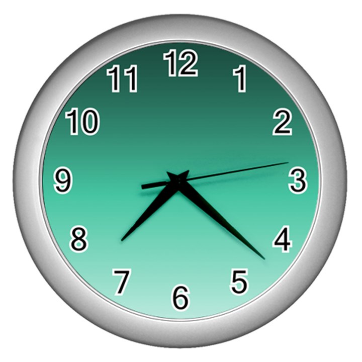 Biscay Green Gradient Ombre Wall Clock (Silver)