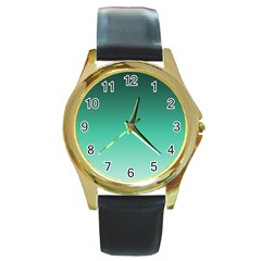 Biscay Green Gradient Ombre Round Gold Metal Watch by SpinnyChairDesigns