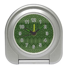 Boho Fern Green Pattern Travel Alarm Clock by SpinnyChairDesigns