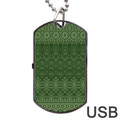 Boho Fern Green Pattern Dog Tag Usb Flash (two Sides) by SpinnyChairDesigns