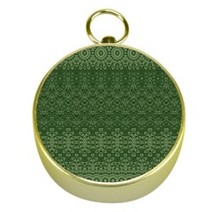 Boho Fern Green Pattern Gold Compasses by SpinnyChairDesigns