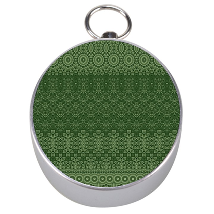 Boho Fern Green Pattern Silver Compasses