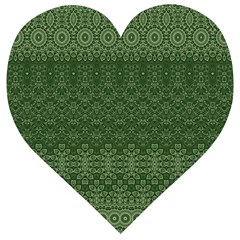 Boho Fern Green Pattern Wooden Puzzle Heart by SpinnyChairDesigns