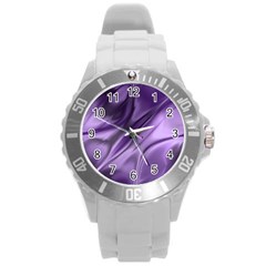 Purple Abstract Art Round Plastic Sport Watch (l) by SpinnyChairDesigns