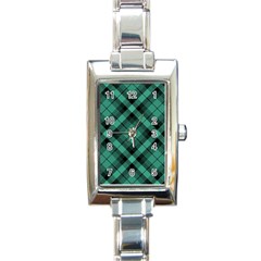 Biscay Green Black Plaid Rectangle Italian Charm Watch by SpinnyChairDesigns