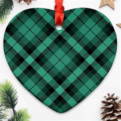 Biscay Green Black Plaid Ornament (heart) by SpinnyChairDesigns