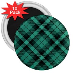 Biscay Green Black Plaid 3  Magnets (10 Pack)  by SpinnyChairDesigns