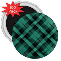 Biscay Green Black Plaid 3  Magnets (100 Pack) by SpinnyChairDesigns