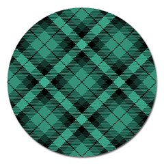 Biscay Green Black Plaid Magnet 5  (round) by SpinnyChairDesigns