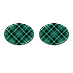 Biscay Green Black Plaid Cufflinks (oval) by SpinnyChairDesigns