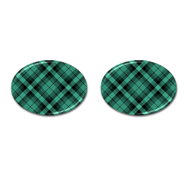 Biscay Green Black Plaid Cufflinks (Oval)