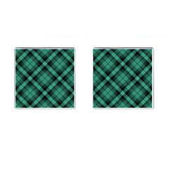 Biscay Green Black Plaid Cufflinks (square) by SpinnyChairDesigns