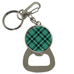 Biscay Green Black Plaid Bottle Opener Key Chain by SpinnyChairDesigns