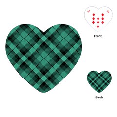 Biscay Green Black Plaid Playing Cards Single Design (heart) by SpinnyChairDesigns